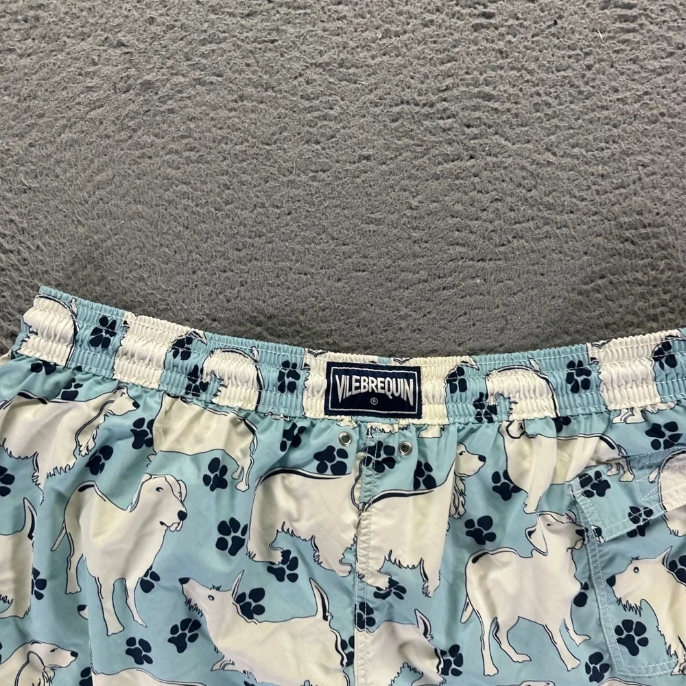 Vilebrequin Board Shorts Men's 6XL Blue Dog Print Nylon Mesh-Lined Swimwear